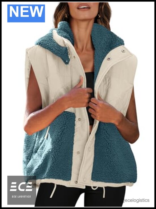 Jackets & Blazers - Oversized Sherpa Fleece Puffer Vest Warm Hooded Quilted Winter Outerwear